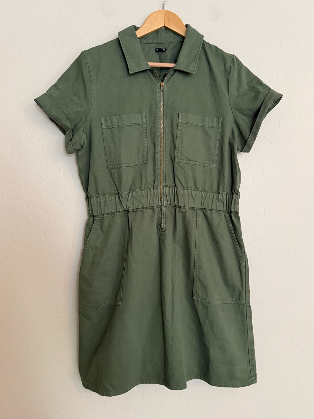 J.Crew Zip-Front Chino Dress Green Utility Size 14